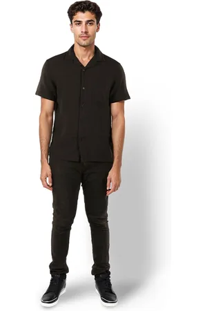 Celio Men Cuban Collar Solid Pockets Casual Shirt