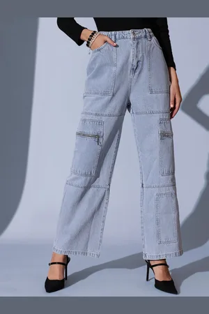 STREET 9 Women Comfort Relaxed Fit High-Rise Low Distress Heavy Fade Jeans