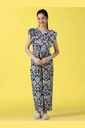 Cherry & Jerry Girls Printed V-Neck Waist Tie Ups Basic Jumpsuit