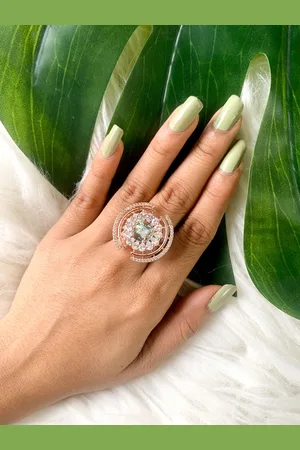 I Jewels Rose Gold Plated AD Studded Princess Cut Adjustable Finger Ring