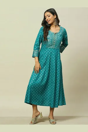 Rangriti Notched Neck Ethnic Motifs Print A-Line Midi Dress