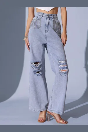 STREET 9 Women Comfort Relaxed Fit High-Rise Highly Distressed Heavy Fade Jeans
