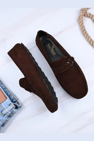 LOUIS STITCH Men Brunette Brown Italian Suede Leather Handmade Driving Loafers