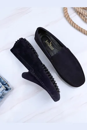 LOUIS STITCH Men Prussian Blue Italian Suede Leather Driving Loafers