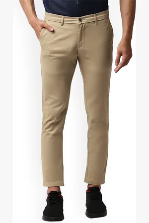 Basics Men Slim Fit Mid-Rise Cotton Plain Regular Trousers Trousers