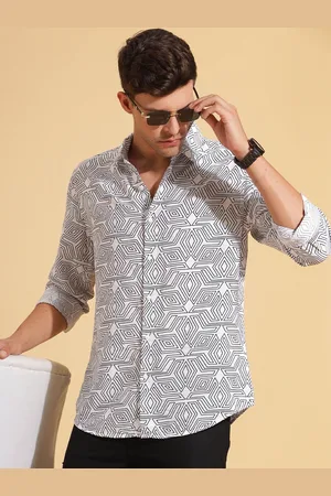 HERE&NOW Slim Fit Geometric Printed Spread Collar Long Sleeves Casual Shirt