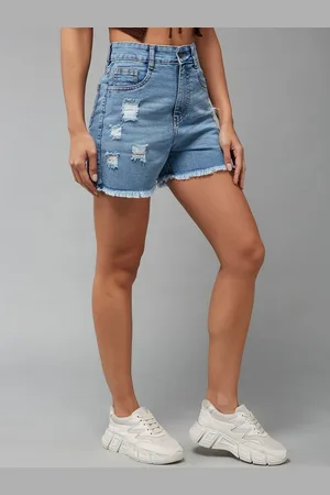 Miss Chase Women Relaxed Fit Mid-Rise Distressed Denim Shorts