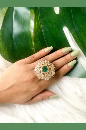 I Jewels Rose Gold Plated CZ & AD Studded Adjustable Finger Ring