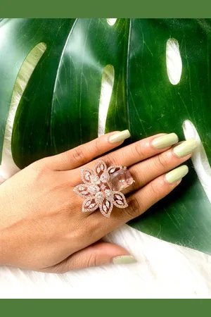 I Jewels Rose Gold Plated CZ AD Stone Studded Finger Ring