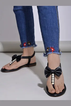 Shoetopia Girls Embellished Bow Detail Open Toe Flats