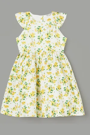 Lifestyle Girls Floral Print Flutter Sleeves Pure Cotton Fit & Flare Dress