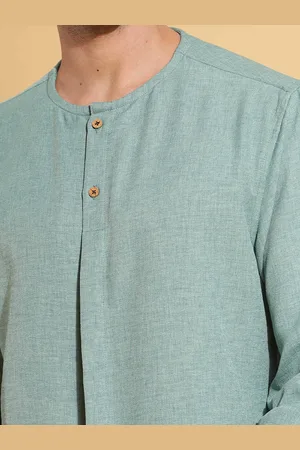 HERE&NOW Green Band Collar Long Sleeves Shirt