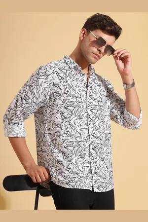 HERE&NOW Slim Fit Geometric Printed Spread Collar Long Sleeves Casual Shirt