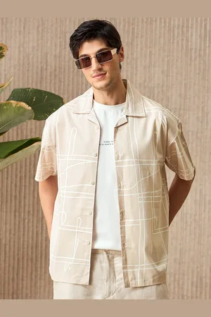 Beyoung Men Cuban Collar Solid Casual Shirt