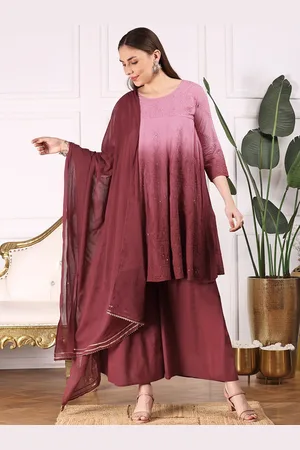Ishin Women Ombre Embroidered Regular Thread Work Pure Cotton Kurta with Palazzos & With Dupatta