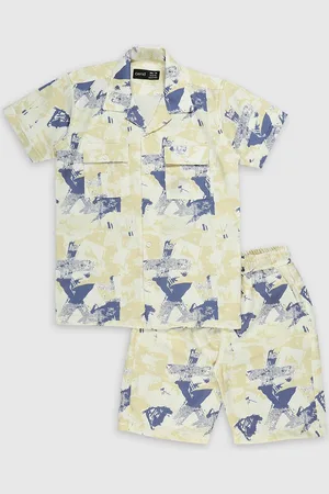 CAVIO Boys Printed Shirt Collar Short Sleeves Shirt With Shorts