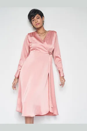 AND V-Neck Long Cuffed Sleeves Midi Dress
