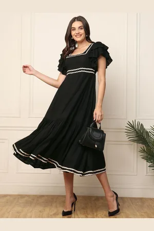 DEEBACO Women Midi Flutter Sleeve A-Line Dress