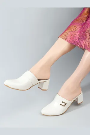 Mast & Harbour White Round Toe Block Heeled Pumps