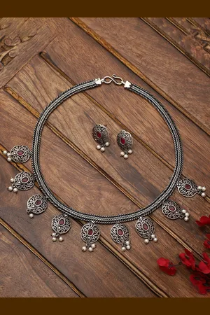 Veni Silver-Plated Oxidised German Silver Jewellery Set