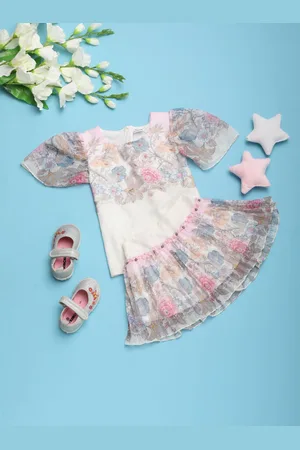 V-Mart Girls Printed Pure Cotton Top with Skirt