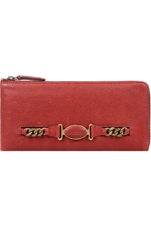 Hidesign Women Red Textured Zip Around Leather Wallet