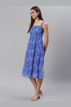 Cation Women Blue & White Printed A-Line Dress
