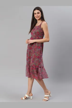 Cation Women Pink & Brown Printed A-Line Dress