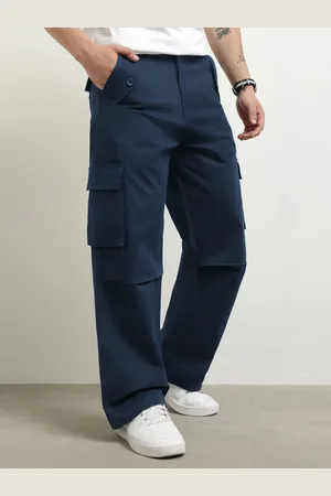 NOBERO Men Solid Baggy Cargo Pants