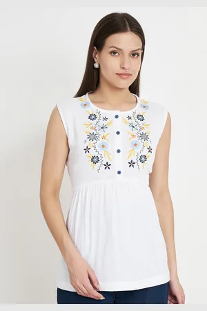 CHARMGAL Floral Embellished Cotton Top