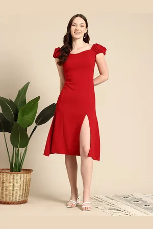 Mast & Harbour Puff Sleeves Sweetheart Neck A-Line Dress