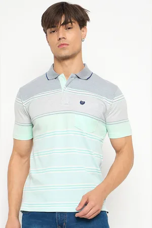 Duke Men Striped Polo Collar Pockets T-shirt