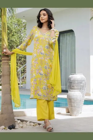 Divena World Women Floral Printed Regular Beads and Stones Kurta with Trousers & With Dupatta