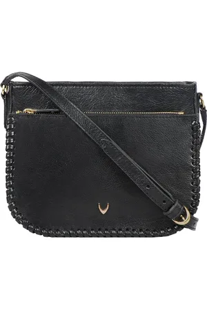 Hidesign Women Black Leather Structured Sling Bag with Fringed