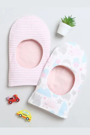 BUMZEE Infants Girls Pack Of 2 Printed Reversible Balaclava Caps