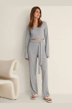 NA-KD Women Grey Melange Ribbed Top