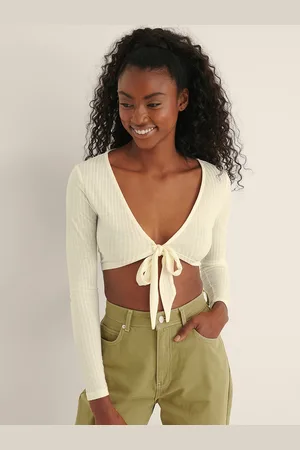 NA-KD Women Off White Ribbed Crop Top