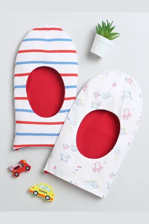 BUMZEE Infants Boys Pack Of 2 Printed Reversible Balaclava Caps
