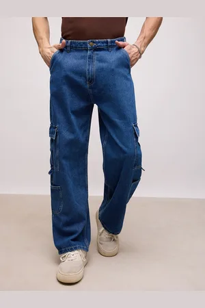 FREAKINS Men Straight Fit High-Rise Cotton Cargo Jeans
