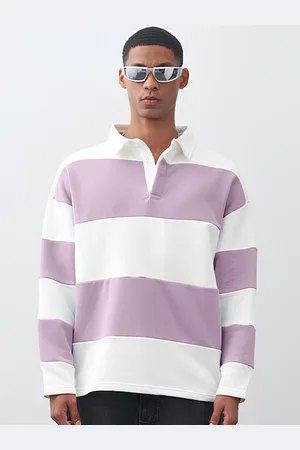 Maniac Men Striped Colourblocked Polo Collar T-shirt