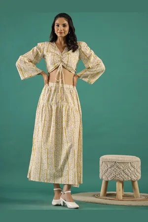 Sangria Printed Pure Cotton Top With Skirt Co-Ords