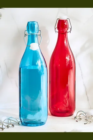 Home Centre Red & Blue 2 Pieces Corsica Medika Glass Water Bottles 1 L