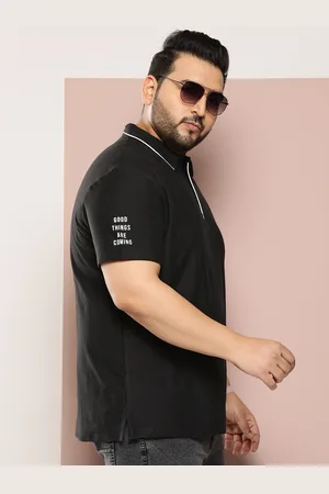 Sztori Men Plus Size Polo Collar Typography Printed Bio Finish T-shirt