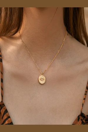 AQUASTREET 18K Gold-Plated Waterproof Round Evil Eye Pendant Chain