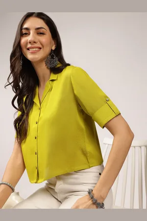Anouk Solid Roll-Up Sleeves Shirt Style Cotton Top