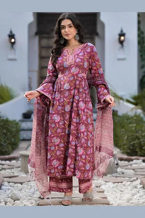 Divena World Women Floral Printed Regular Pure Cotton Kurta with Trousers & With Dupatta