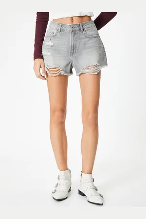 Koton Women Washed High-Rise Cotton Denim Shorts