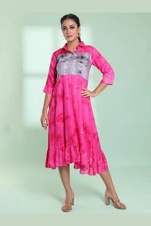 Charukriti Abstract Printed Shirt Collar A-Line Midi Dress