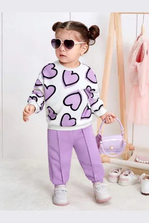 Googo Gaaga Girls Printed Round Neck Pure Cotton T-shirt with Trousers