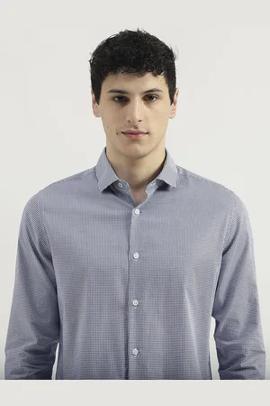 Benetton Men Cotton Slim Fit Micro Checked Opaque Formal Shirt